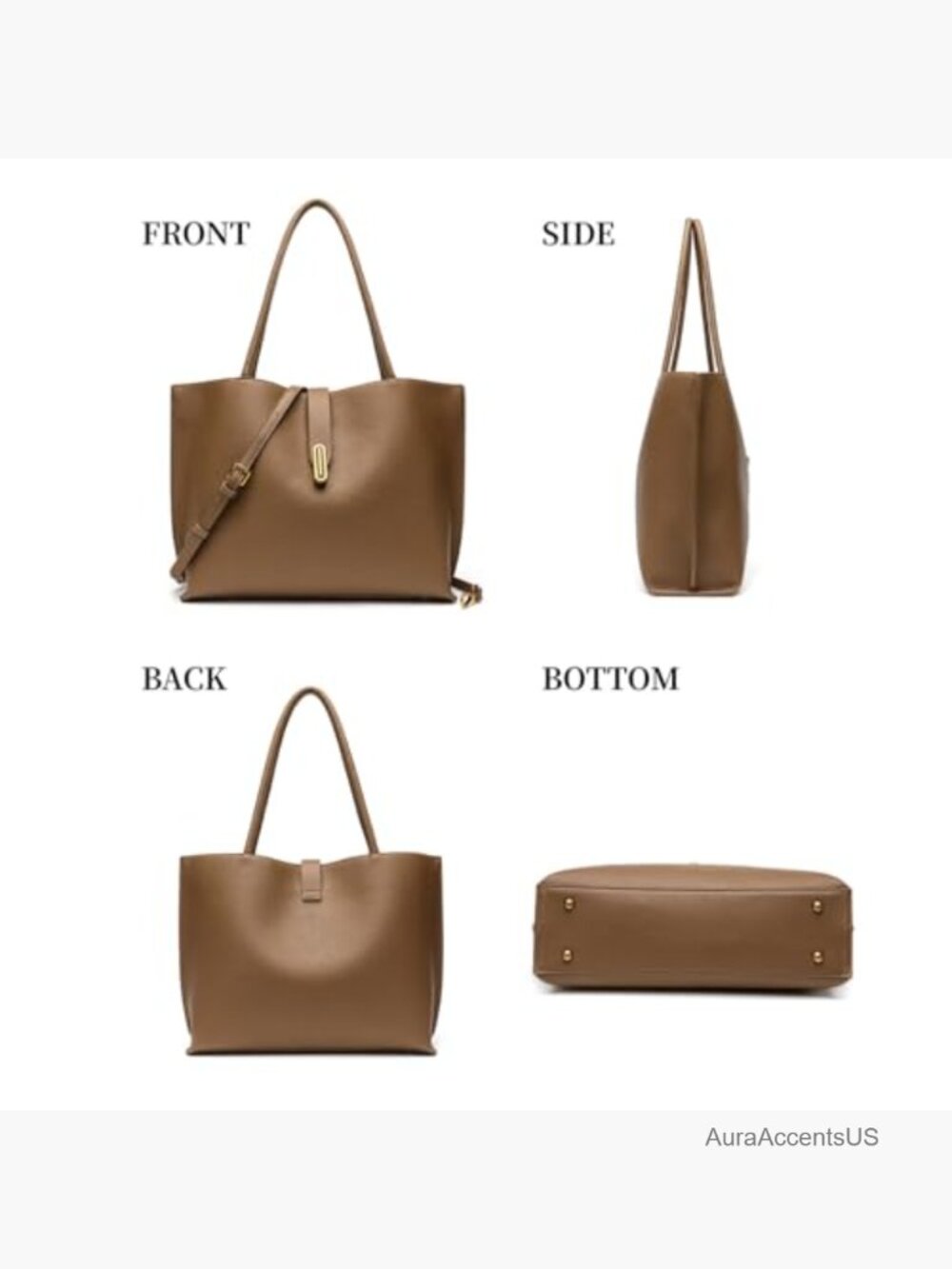 Large Vegan Leather Tote Bag with Removable Pouch, 2-in-1 Work & Travel - Picture 5 of 7
